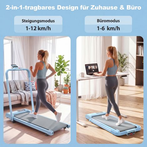 Tapis de course bureau compact 2-en-1, inclinaison réglable, pliable et portable pour marche, course et jogging, charge max 120 kg. (1/5)