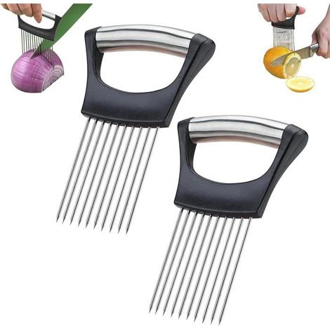 2 Support à Oignons Amélioré Porte-tranche d'oignon en acier inoxydable outil de couteau à découper ondulé multifonctionnel (1/5)