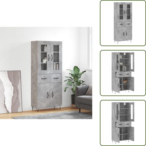 Credenza in legno multistrato - vidaXL Credenza Grigio Cemento 69,5x34x180 cm in Legno Multistrato - Credenza con piedini in metallo