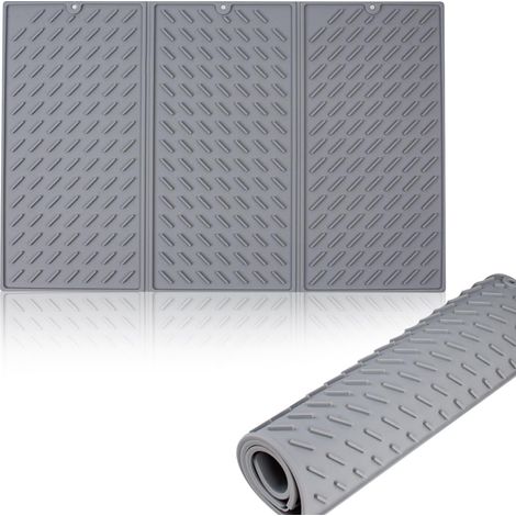 6240CM Tapis Egouttoir Vaisselle, Silicone Egoutoire Vaisselle Cuisine Pliable, de Drainage Absorbant, Résistant à Chaleur, Antidérapant, pour Bar, Gris -'Gris'Gris'-