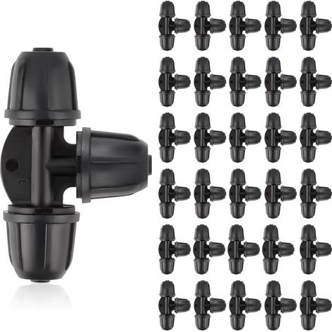 30 pièces Raccords en T 1/4 de Pouce pour Tuyau d'Irrigation 6mm, Connecteurs pour Système d'Arrosage de Jardin et Pelouse (1/5)