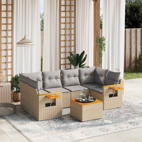 Set sofás de jardín 7 piezas y cojines ratán sintético beige vidaXL (1/5)