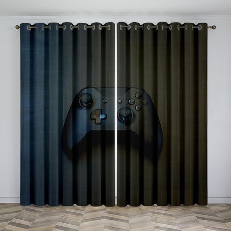 Rideaux de Chambre Exquis à Oeillets Noir Console de Jeu 92X91 Pouces Rideaux Occultants Acoustiques-Rideaux d'impression 3D-Rideaux Perforés Opaques-Rideaux de Salon, de Chambre et d'étude - 92x91 In (1/5)