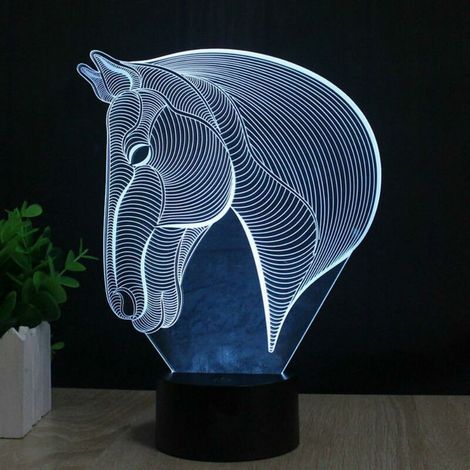 Cheval 3D Veilleuse LED,Illusion Cheval Effet USB de charge LED Night Lamp avec 7 couleurs changeantes pour la maison / bureau décorations, Touch Table lampe de bureau, jouets et cadeaux pour enfants (1/4)