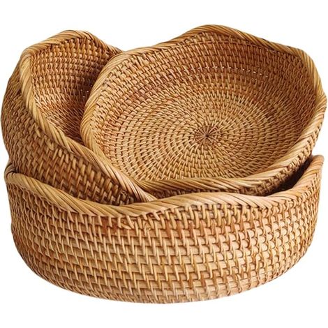 Rattan Storage Baskets, Wicker Basket Organizer, Decorative Hand-Woven Box for Kitchen Counter Living Room Bathroom (Wave) (1/3)