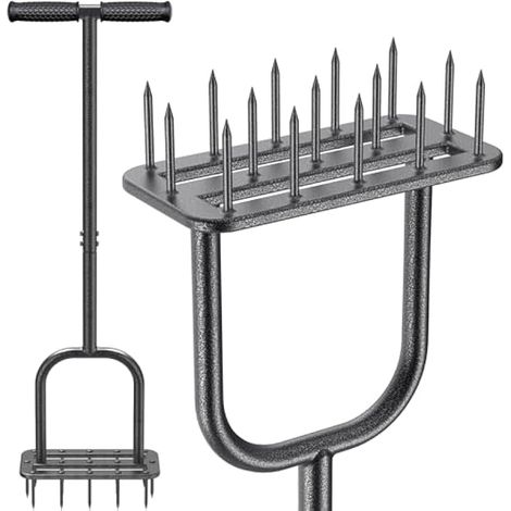 BeneLabel Aérateur de Gazon Pelouse, Outil d'aération Manuel 15 Pointes de Prise Jardin du Sol Robuste Long Manche avec Poignée Antidérapante pour Ameublir Le Sol et Améliorer Santé de Pelouse, Noir