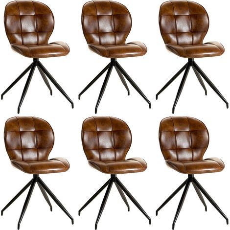 FOLY - Lot de 6 Chaises Simili Cuir Vieilli Marron (1/3)
