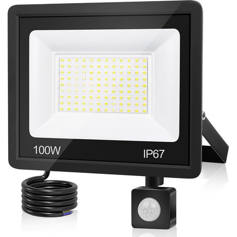 Projecteur LED Exterieur Detecteur de Mouvement 100W,10000LM 7000K Projecteur Extérieure LED,Spot LED Extérieur,IP67 Etanche Eclairage Exterieur avec Detecteur pour Jardin Garage Entrée (1/5)