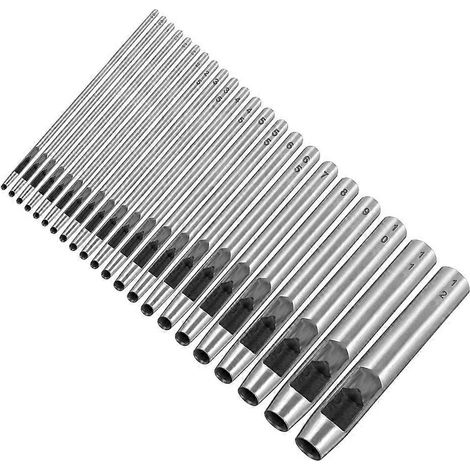 Lot de 22 emporte-pièces ronds en acier au carbone creux pour ceintures en cuir (0,5 à 12 mm), outil pour perforer les ceintures en cuir (taille L). (1/5)