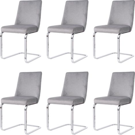 Juego de 6 sillones de terciopelo, tapizados en gris con respaldo en forma de diamante y soporte de metal, ideal para sala de estar, dormitorio, estudio u oficina. (1/5)