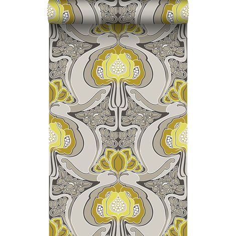 papier peint motif floral Art Nouveau jaune ocre et gris - Origin Wallcoverings (1/5)