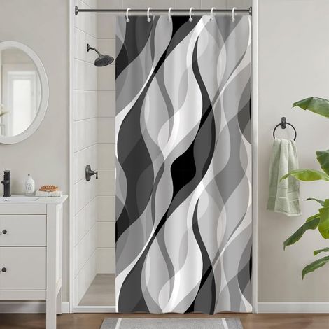 Schmaler Duschvorhang 90x180 cm, abstrakt gestreift grau, wasserdichtes Polyestergewebe mit 6 Haken