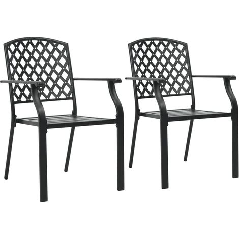 Chaises de jardin empilables 2 pcs, Chaises à dîner, Fauteuils d'extérieur Acier Noir BGT22506 (1/5)