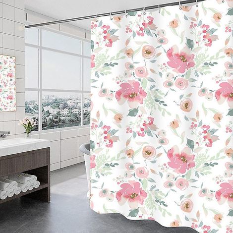180 X 200cm Rideau De Douche Avec 12 Crochets Schage Rapide(manoir Des Roses), Tissu Polyester Impermable Lavable En Machine, Rideaux Salle De Bai (1/5)