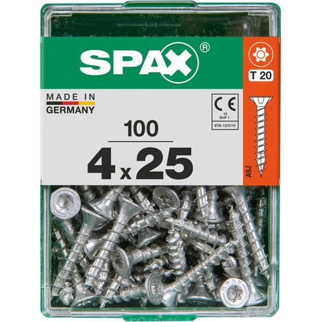 SPAX Universalschraube, 4 x 25 mm, 100 Stück, Vollgewinde, Senkkopf, T-STAR plus T20, 4CUT, WIROX - 4191010400252 (1/2)