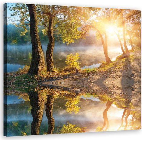 Tableau sur toile Forêt Brouillard Lac Paysage 30x30 (1/5)