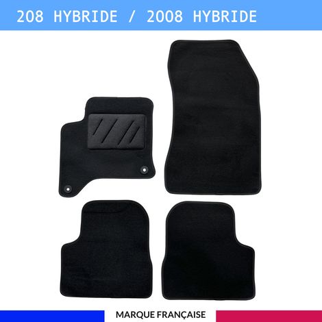 Tapis de sol voiture - Sur mesure pour  Peugeot 208 HYBRIDE / 2008 HYBRIDE dès 10/2019 - Antidérapant - Clips et Scratch (1/4)