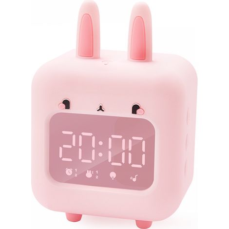 pink Kids Digital Alarm Clock, Rabbit with Night Light, Timer and Snooze, USB Rechargeable Bedside Clock for Girls Boys Bedroom School Gift (1/4)