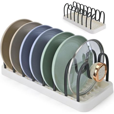Pot et poêle tiroir de rangement cuisine support de couvercle réglable support en plastique organisateur d'assiettes couvercles (1/5)