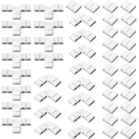 48 Pièces Connecteurs de Bandes LED 2 Broches 8 mm Connecteurs de Lumière sans Soudure en Forme de L et T Connecteurs d'Extension de Lumière d'Adaptateur LED pour 3528 2835 SMD RGB (1/5)