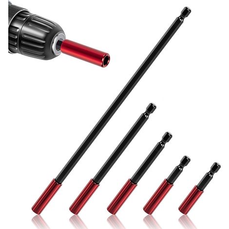 Lot de 5 rallonges d'embout à tige hexagonale 1/4" - Longueur : 50/60/100/150/300 mm - Rallonge magnétique pour visseuse à percussion (1/5)