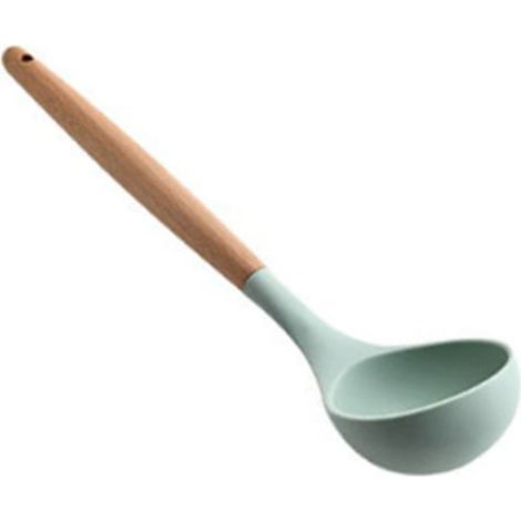 Louche à soupe cuillère de service en silicone prise confortable résistante à la chaleur ustensiles de cuisine avec manche en bois pour maison (1/5)