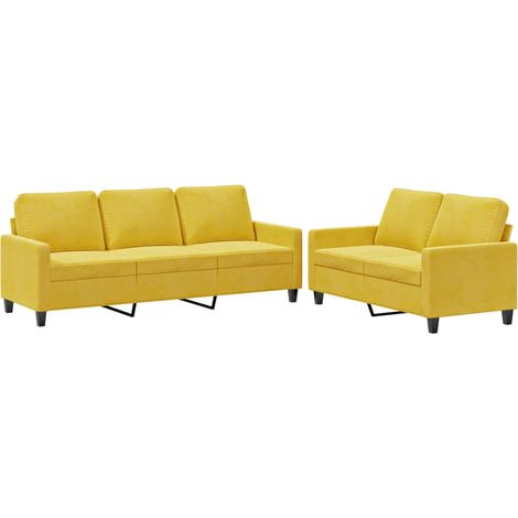 vidaXL Set di Divani 2 pz con Cuscini giallo in Velluto (1/5)