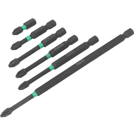 Lot de 6 embouts de tournevis PH2 cruciformes S2 en acier allié, à tige hexagonale et aimantés, pour l'entretien (1/5)
