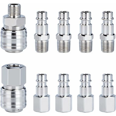 Raccord de compresseur 1/4" BSP à accouplement rapide pour tuyau d'air comprimé, embout pneumatique mâle/femelle, lot de 10 pièces (1/4)