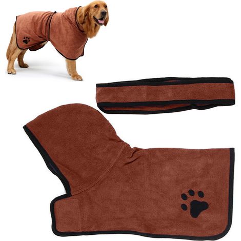 1 peignoir pour chien, microfibre ultra-absorbante, fermeture velcro au cou, conception enveloppante, usage bain/nage/dormir (1/5)