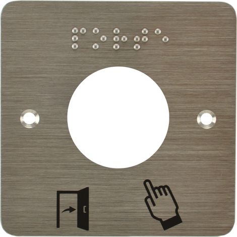 Plaque acier inoxydable 80 x 80 mm perçage diam. 38 mm braille PORTE + Picto