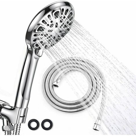 Duschkopf mit 9 Strahlarten und 2 Meter SchlauchDuschköpfe fürs Badezimmer, wassersparende Duschköpfe und Schläuche /Niedriger Wasserdruck / Chrom (1/5)