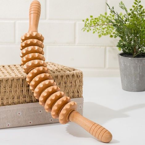 ®Rising FF Masseur corporel en bois, couleur naturelle, modèle à douze roues, 44,5 x 6,5 cm (1/4)