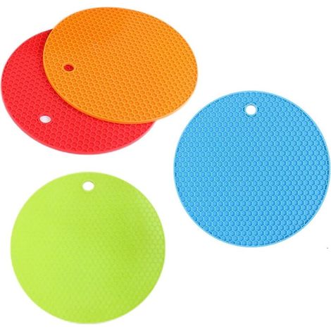 Set di sottopentola rotondi in silicone resistente al calore, tovagliette a nido d'ape per cucina e sala da pranzo. (1/4)