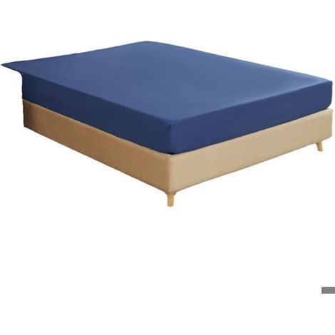 Drap-housse en microfibre - 160 x 200 cm + 30 cm - Bleu marine - Microfibre de polyester - Bordure élastiquée - Lavable en machine - Ajustable (1/5)