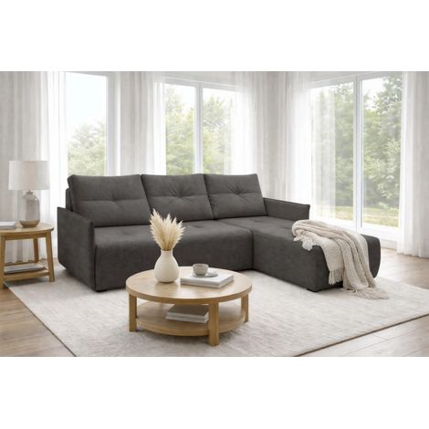 AX LIVING Ecksofa Damascus Dunkelgrau mit Schlaffunktion Bettkasten Schlafsofa 212 cm rechts