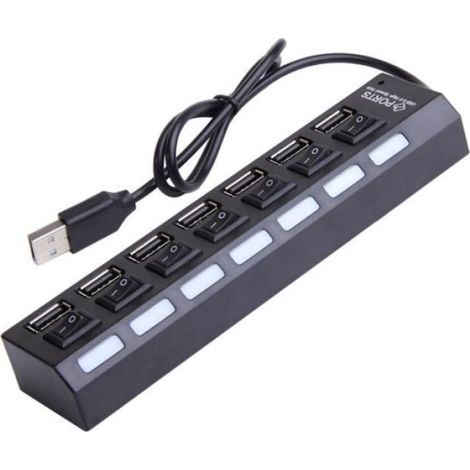 Hub USB alimenté, Hub USB 2.0 à 7 Ports Plus Ports avec interrupteurs Marche/arrêt - Adaptateur d'alimentation Concentrateur (1/4)