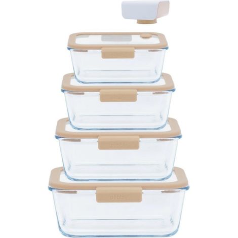 Coffret de Conservation Sous-Vide 4 Boîtes en Verre + 1 Pompe Mise Sous-Vide Lot de 4 Conservez vos Aliments plus Longtemps en Réduisant le Gaspillage Organisez mieux votre Rangement (1/5)
