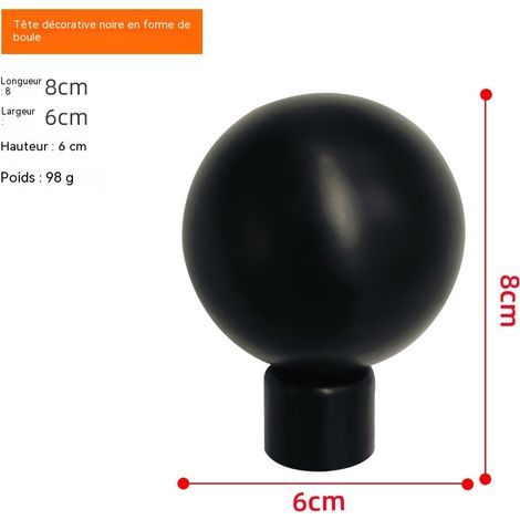 Embout décoratif en fer romain, style boule ronde noire, accessoire pour tringle à rideaux (1/4)