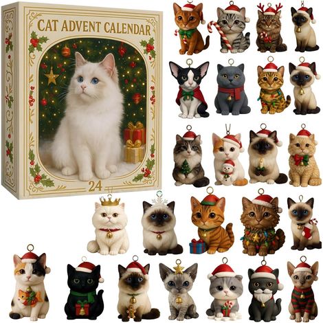 Calendrier de l'Avent de Noël 2026 avec 24 décorations de chat (1/5)
