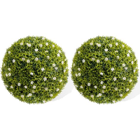 Boules topiaires artificielles réalistes – Plante décorative avec fleurs blanches – Suspension pour décoration intérieure/extérieurérieur, maison, jardin, mariage – 2pcs, diamètre 42cm (1/5)