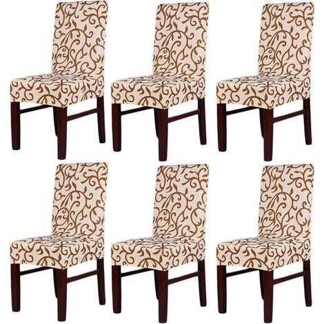 6 x Housse de Chaise Antifouling Anti-sale et élasticité Extensible Universelle Imprimée pour Salle à Manger-Ywey (1/5)