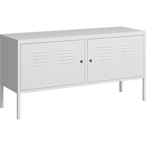 Credenza cassettiera mobile contenitore per soggiorno ingresso camera da letto con 2 ante 118 x 40 x 60 cm acciaio bianco opaco 030009038