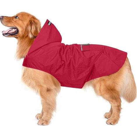 Imperméable Chien Capuchon imperméable Chien étanche aéré Bandes réfléchissantes Chiens Moyens Grands 5XL Rose (1/5)