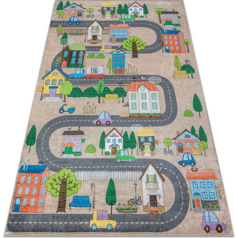 BAMBINO 34600 Waschteppich Stadt, Straßen für Kinder Anti-Rutsch - beige / grau  beige 160x220 cm