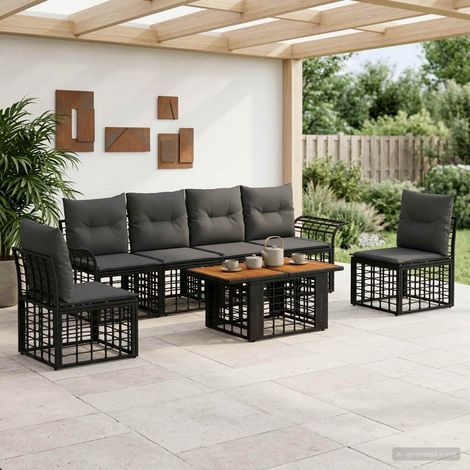 vidaXL Set Divano da Giardino 7 pz Nero e Grigio scuro polyrattan (1/5)