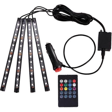 Lampe d'ambiance pour voiture, bande lumineuse LED RGB colorée, contrôlée par le son, éclairage musical intérieur (4 bandes lumineuses, 48 LED)-22x1.5x0.8cm-Black
