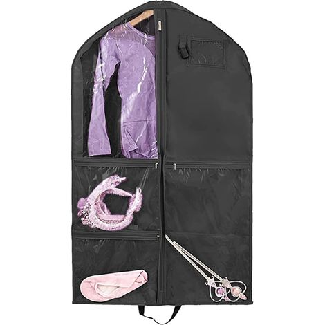 Dance Costume Garment 39.4 Inch Dustproof Dance Bag with Clothes Stand 6 Pockets Dance Competition Bag Portable Dance Garments for Dancers Home Travel Black Clothing Covers (1/5)