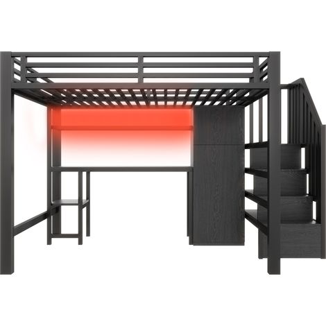 Litera metálica 140x200 negra con escritorio, estantería, armario y escalera de almacenaje HOMVRA (1/5)