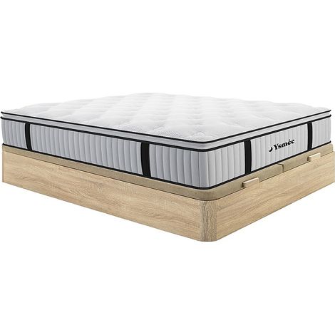 Ensemble 180 x 200 cm sommier coffre naturel clair + matelas ressorts ensachés surmatelas intégré ép.28cm - AMERICAN DREAM de YSMÉE